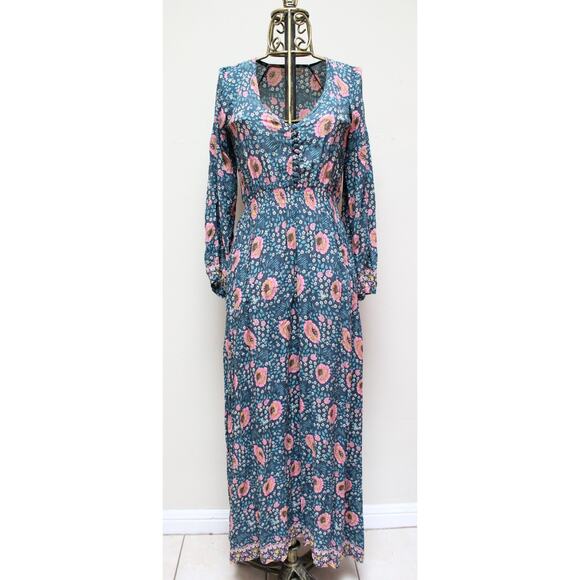 Natalie Martin April Vintage Flowers Indigo Blue Floral Maxi Dress Size XS/S - Picture 1 of 5